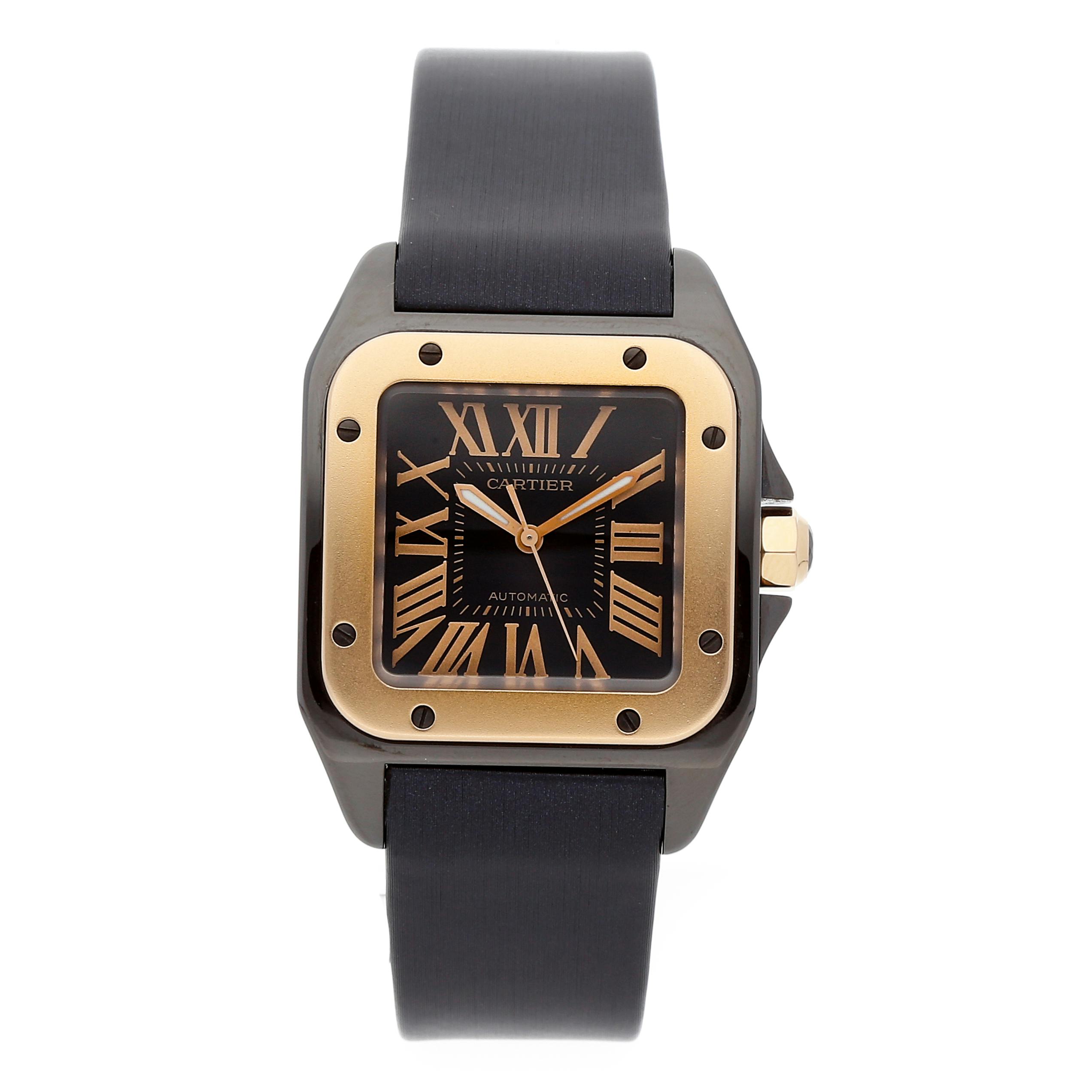 Cartier santos 100 carbon black clearance diamond