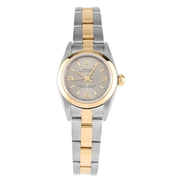 Rolex Oyster Perpetual 18K Yellow Gold/Steel Silver Dial Ladies 26mm Watch 76183