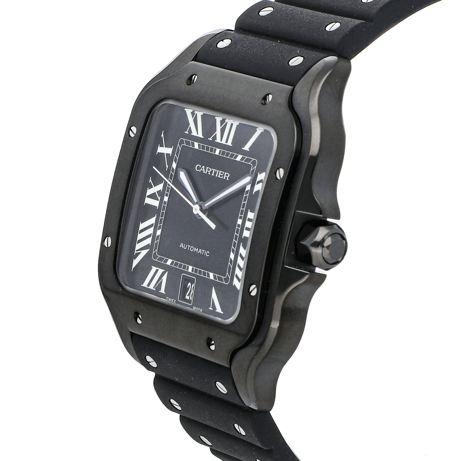 Cartier Santos De Cartier Large Model Auto Steel Mens Strap Watch Date