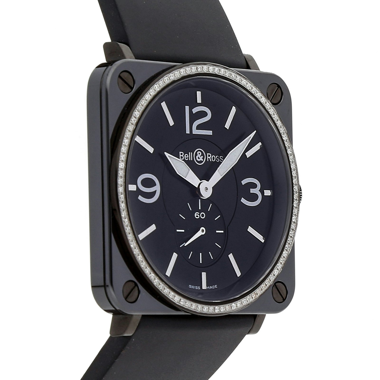 Bell & Ross BRS Black Ceramic Quartz 36mm Ladies Watch Rubber Strap BRS