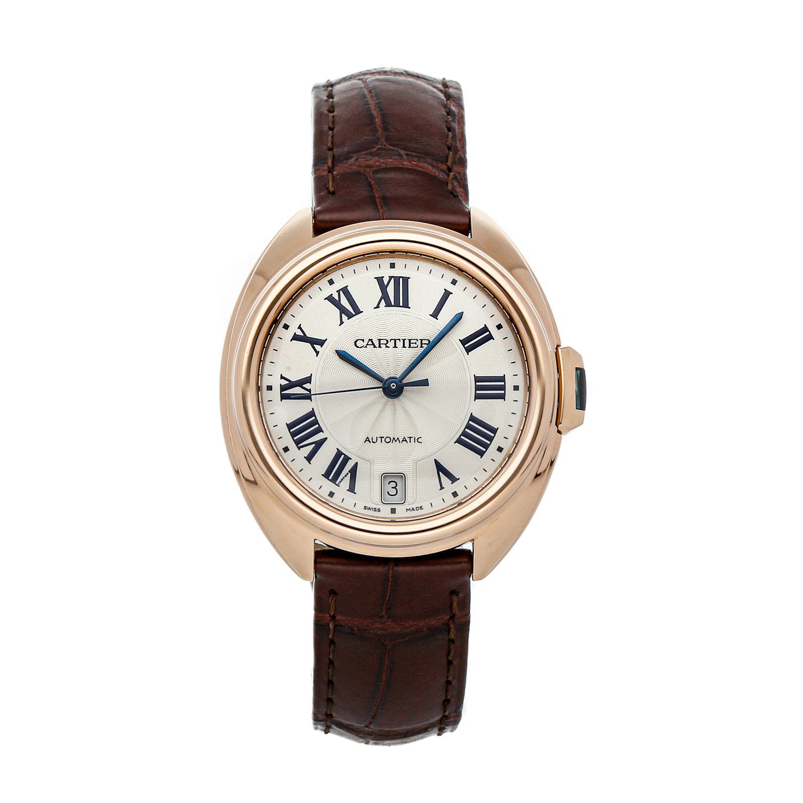 Cartier Cle De Cartier Auto 35mm Pink Gold Ladies Strap Watch Date