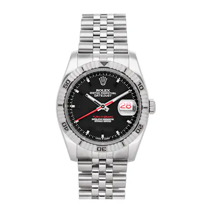 Rolex Datejust Turn-O-Graph with rotating bezel and red accents, a historical predecessor to the Submariner