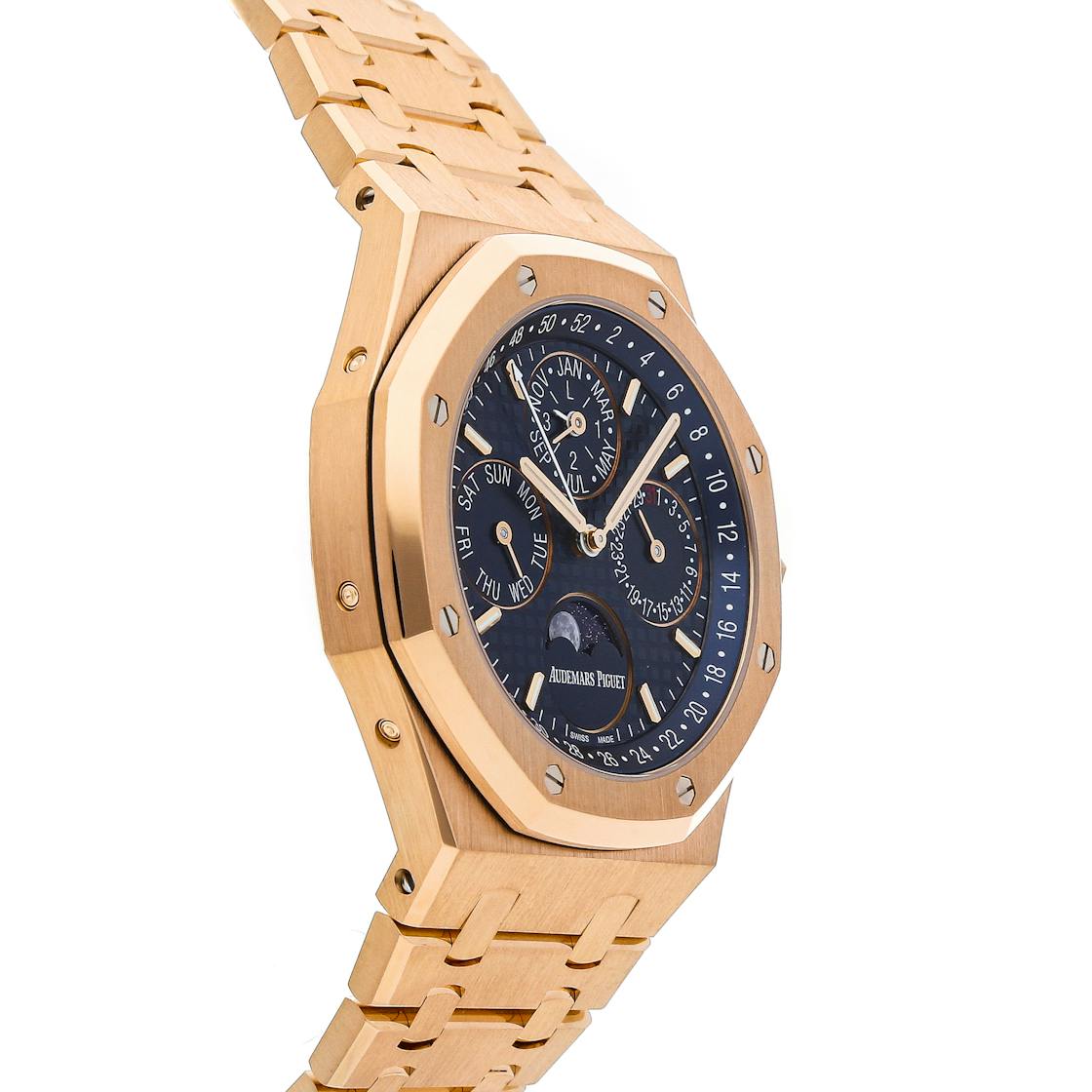 Audemars Piguet Royal Oak Perpetual Calendar Rose Gold Blue Dial Moonphase 26574OR.OO.1220OR.02 Box and Papers Mint Condition Preowned