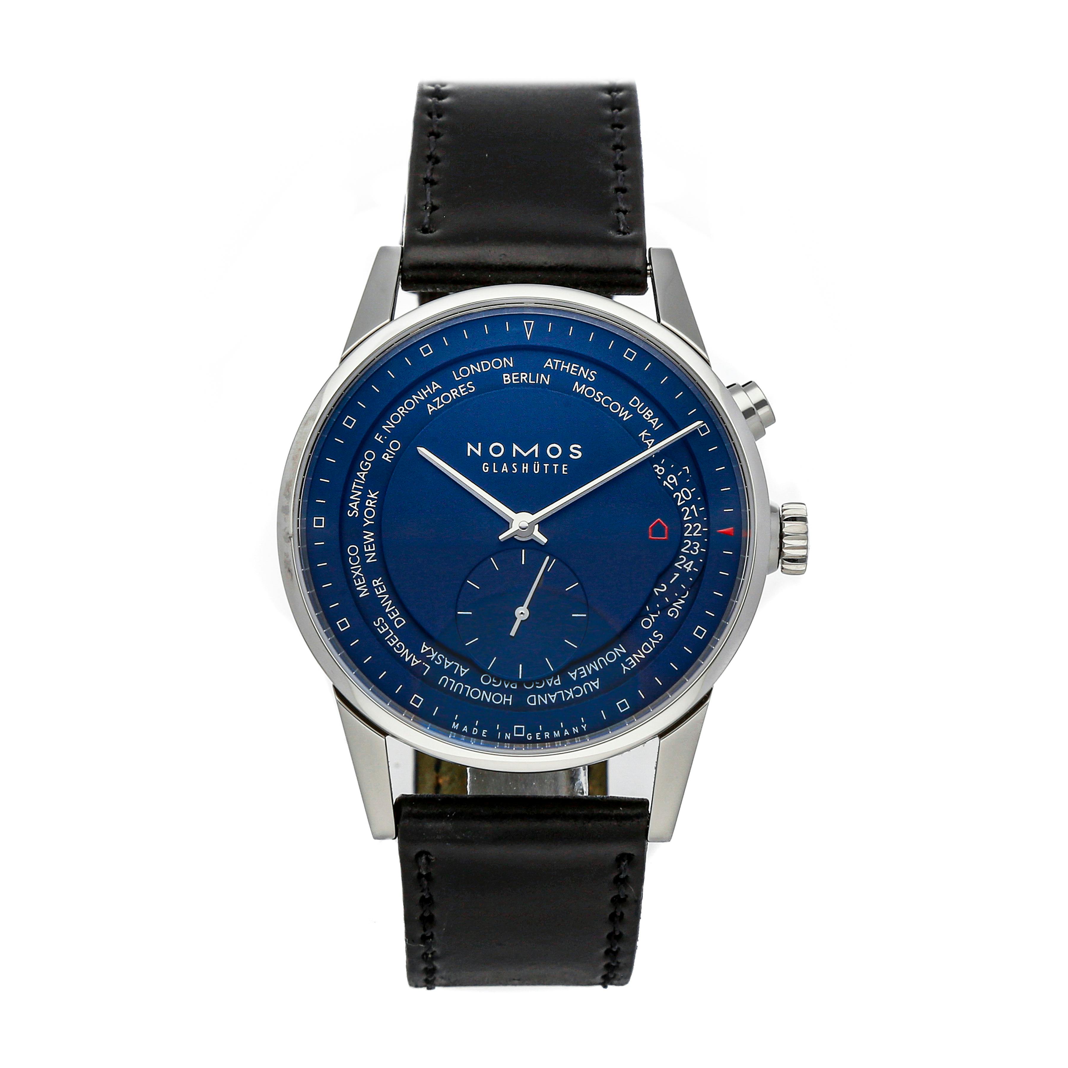 Pre Owned Nomos Glashutte Zurich World Time Midnight Blue 807