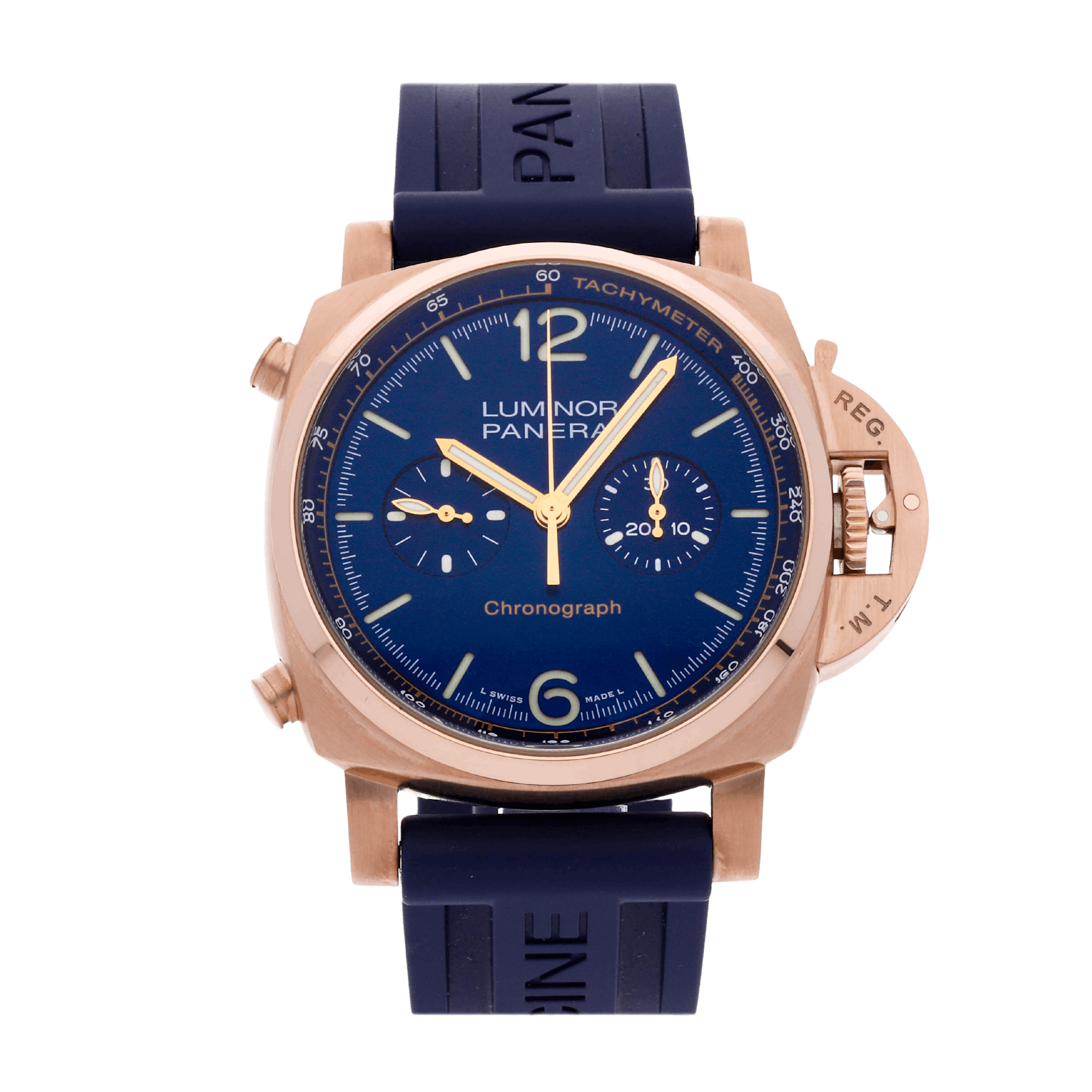 Vertical Pre-Owned Panerai Luminor Chronograph Goldtech Blue Notte PAM 1111