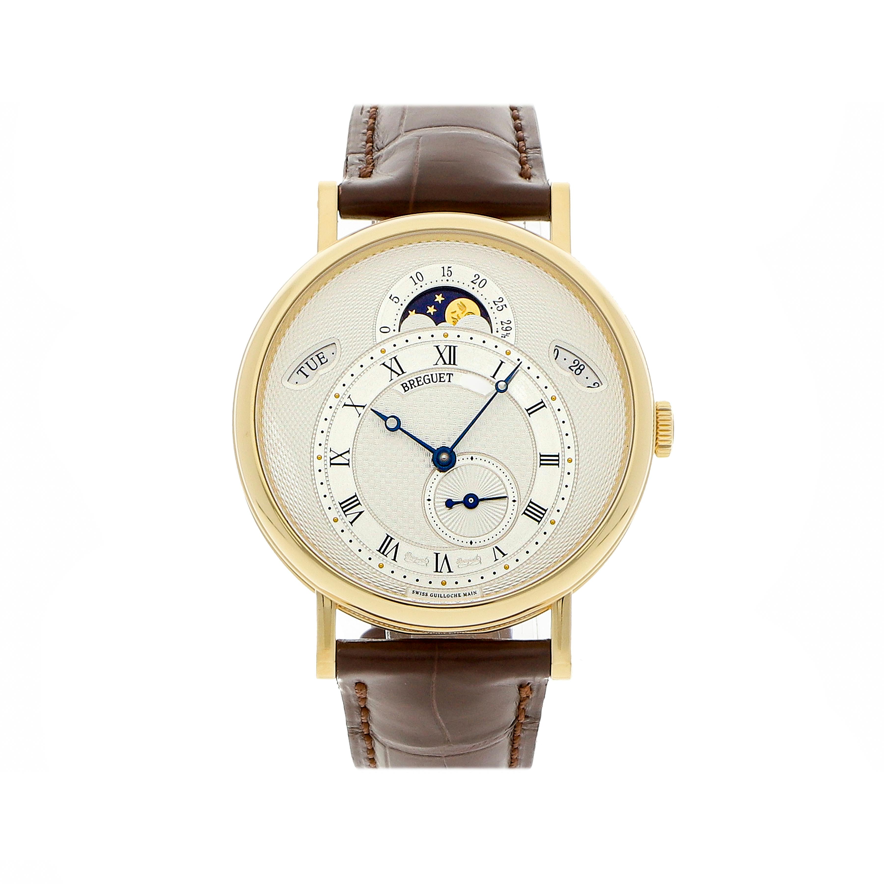 Breguet Classique Day Date Moon Phase Auto Gold Mens Strap Watch