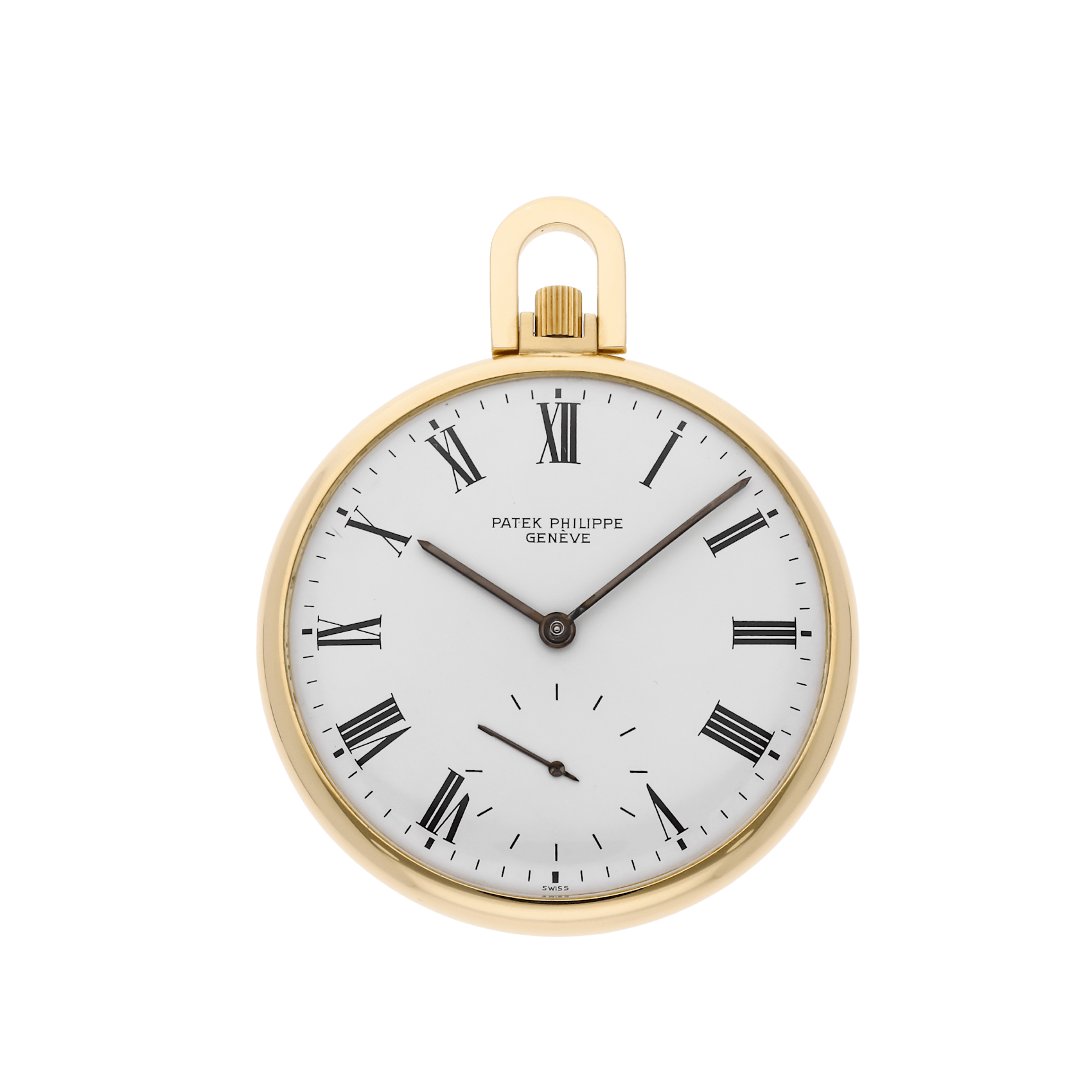 Vertical Open Face Pocket Watch YG Manual 47mm White Roman Dial