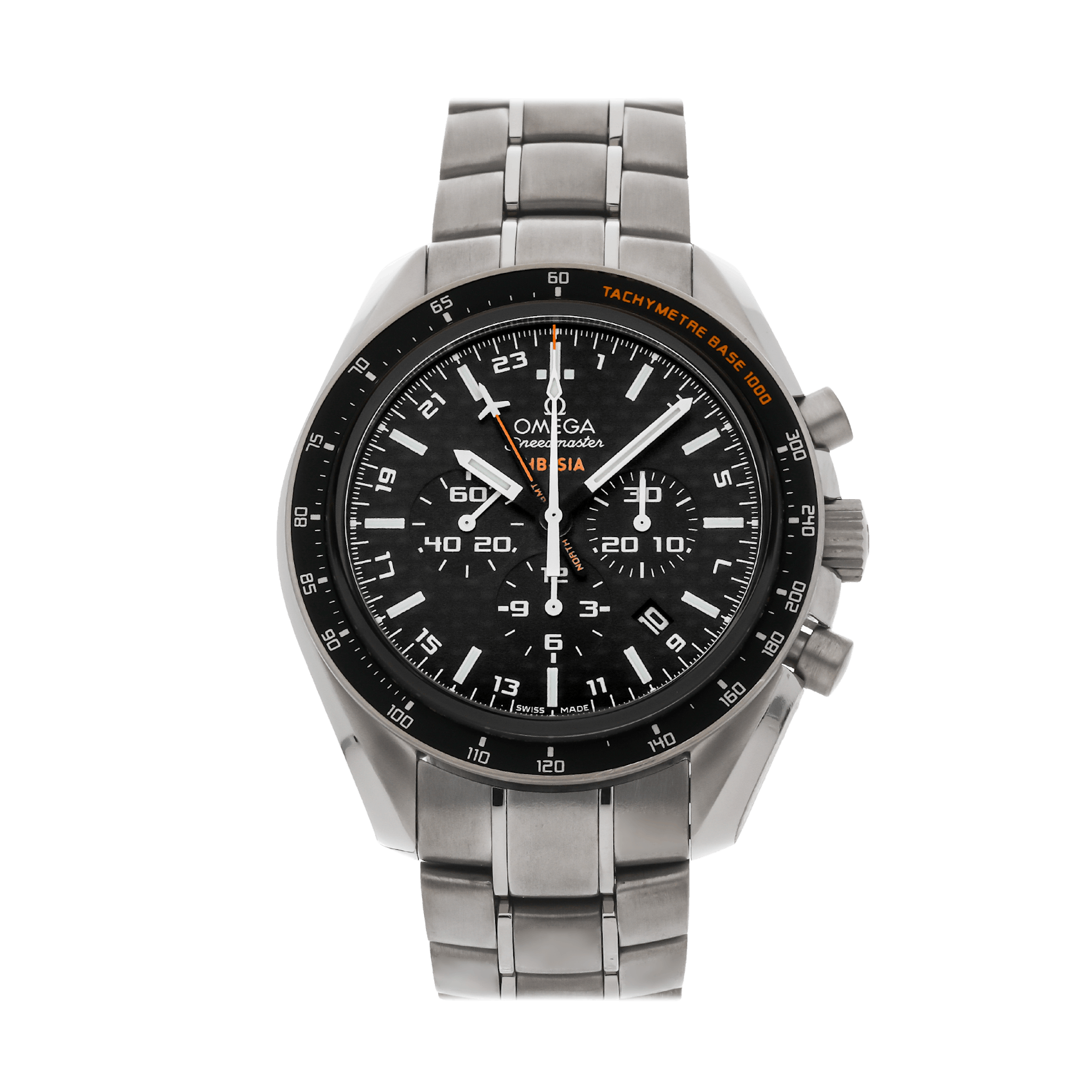 Vertical Pre-Owned Omega Speedmaster Anniversary Series Chronograph HB-SIA GMT Solar Impulse 321.90.44.52.01.001