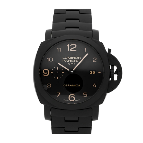 Vertical Pre-Owned Panerai Luminor 1950 Tuttonero GMT PAM 438